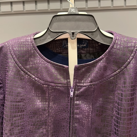 Susan Graver Style Purple Faux Snake Skin Leather Jacket - Picture 4 of 9